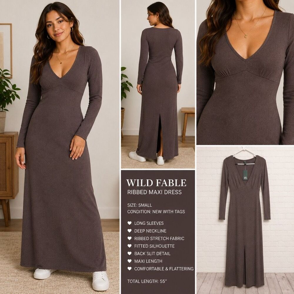 Wild Fable Ribbed Maxi Dress in Brown/Grey